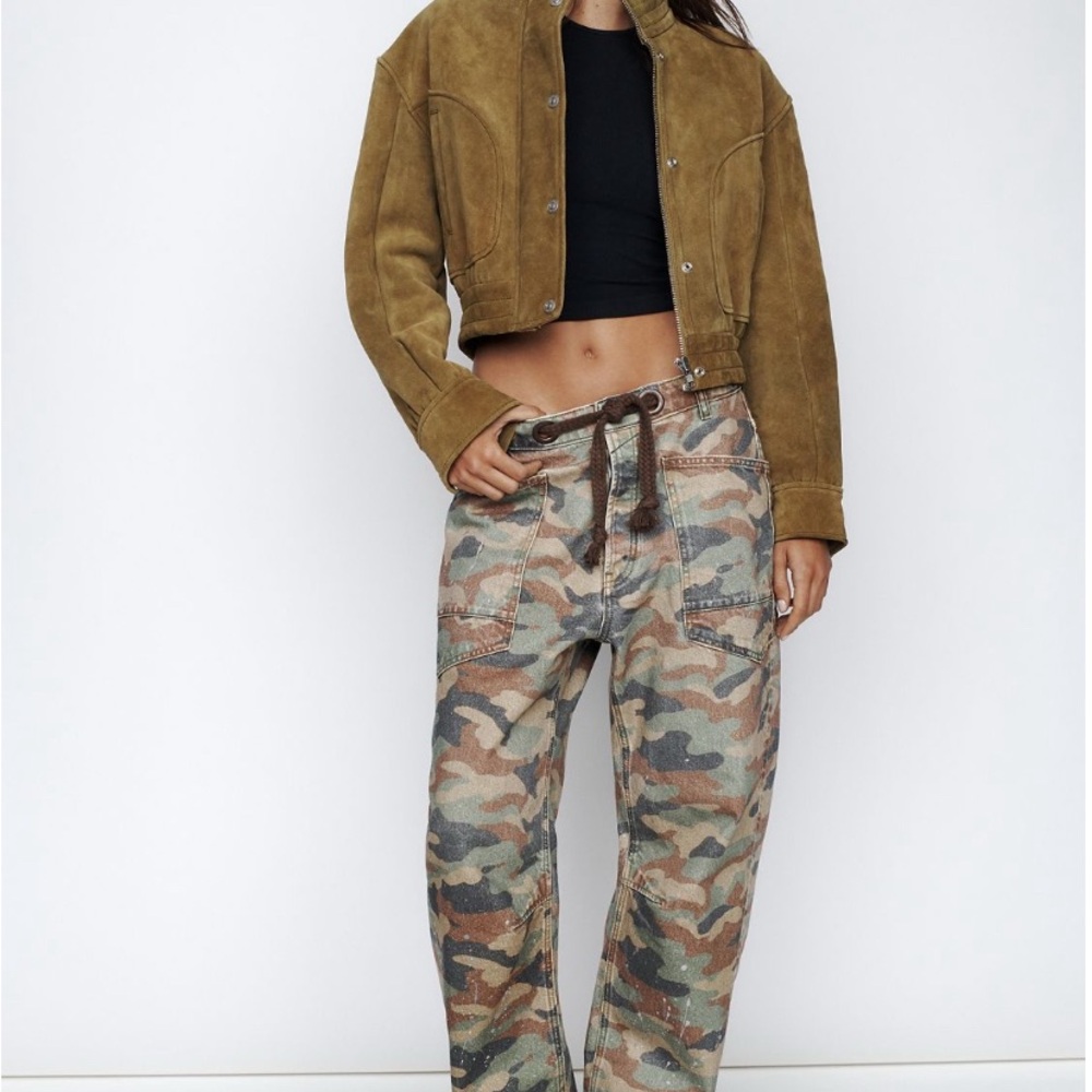 Free People Camouflage Moxie Pull On Barrel Jeans